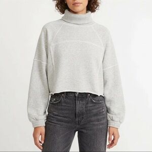 Aerie Light Gray Cropped Cowl Turtleneck Sweatshirt Pullover Size Small Women’s